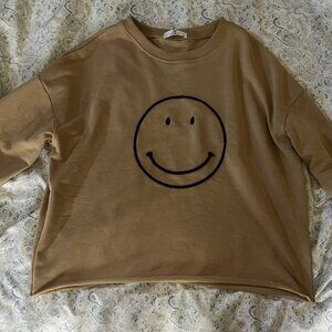 Habit Womens Small Smiley Face Brown Long Sleeve Sweater Impression Like